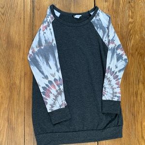 Dark grey tunic tee with tie dye sleeves